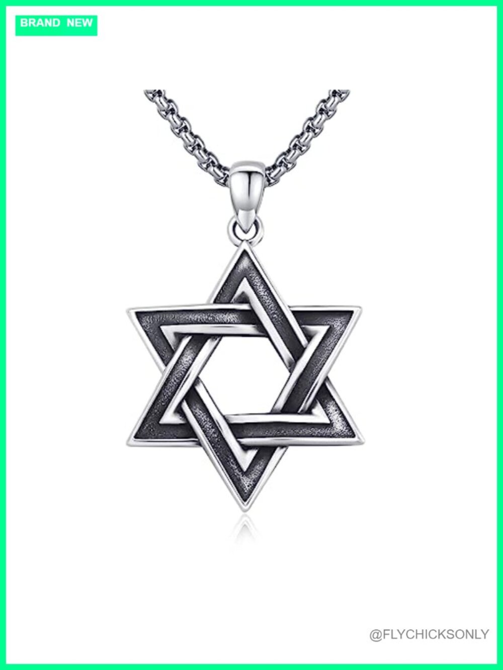 925 Sterling Silver Star of David Necklace 22in Rolo Chain Jewish Pendant